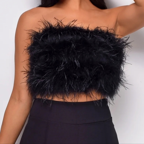 Emprada Catalina Black Feather Embellished Whimsigoth Fairy Crop Top M - Picture 9 of 9